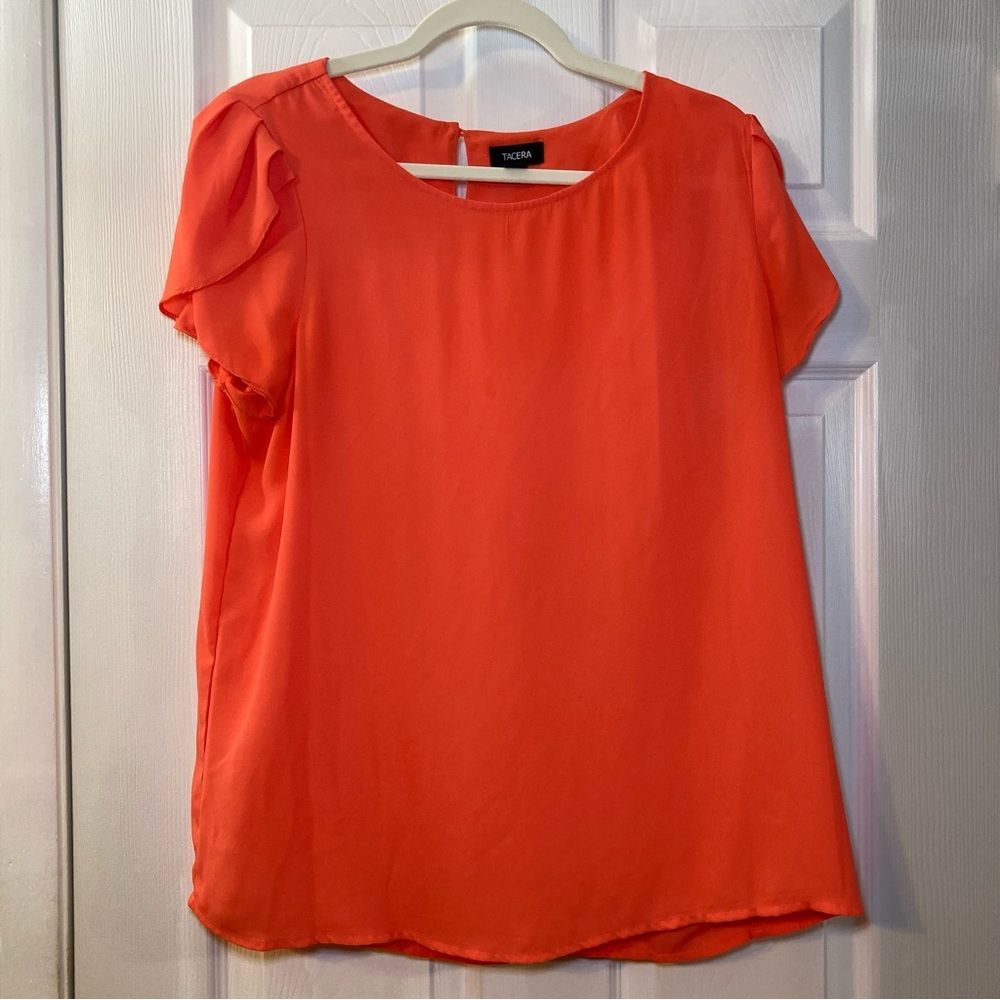 Tacera Coral Orange Blouse Women Size Large